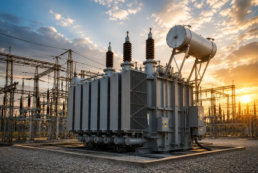 Power transformer at a substation